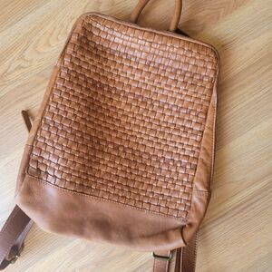 Vilenca Holland Leather Woven Backpack Tan Cognac Luxury Daypack Vintage Travel